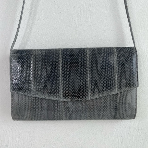 Vintage Minimalist Grey Snakeskin Purse Bag Crossbody Shoulder - Picture 2 of 9